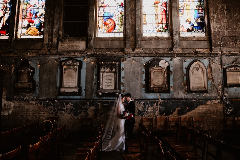 Asylum london wedding photographer ceremony bride and groom portraits in the chapel